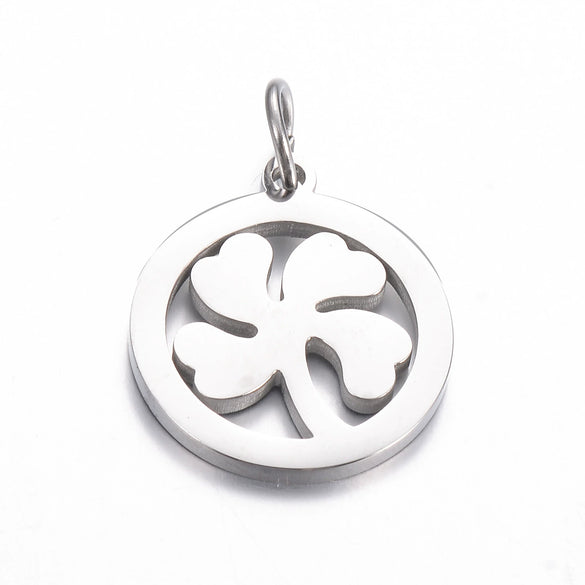 Stainless Steel Cut Out Fourleaf Clover Heart Round Pendant Diy Accessories Electroplating