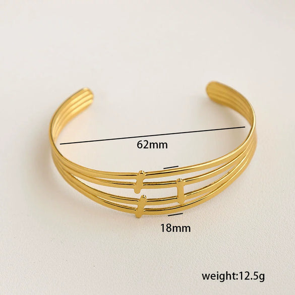Stainless Steel Cut Out Leaf Open Bracelet With Electroplating And Simple Retro Design
