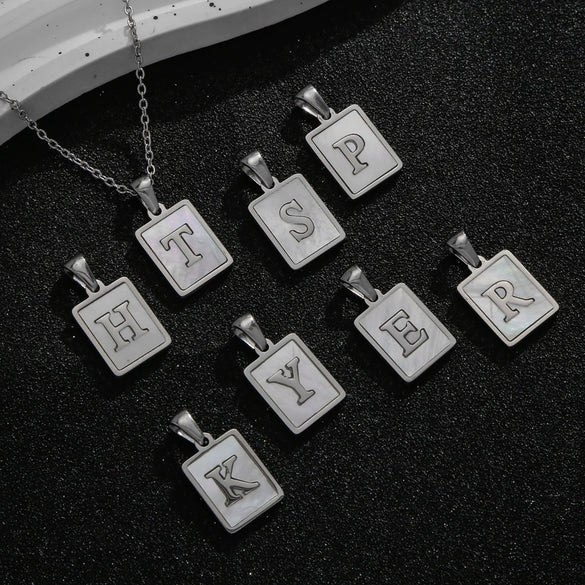 Stainless Steel 3D Real Shell Letter Necklace Titanium Steel Pendant Jewelry Electroplated
