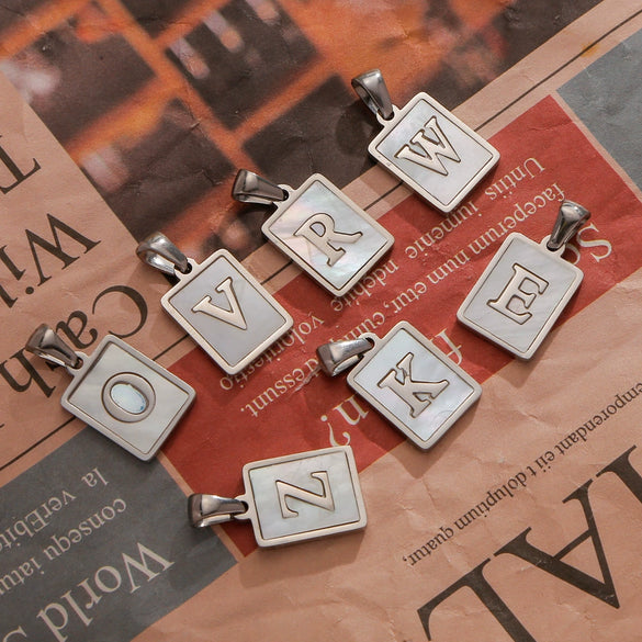 Stainless Steel 3D Real Shell Letter Necklace Titanium Steel Pendant Jewelry Electroplated