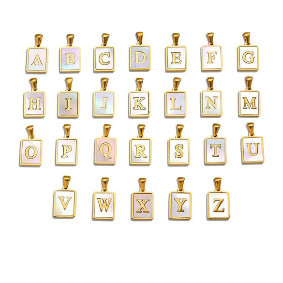Stainless Steel 3D Real Shell Letter Necklace Titanium Steel Pendant Jewelry Electroplated