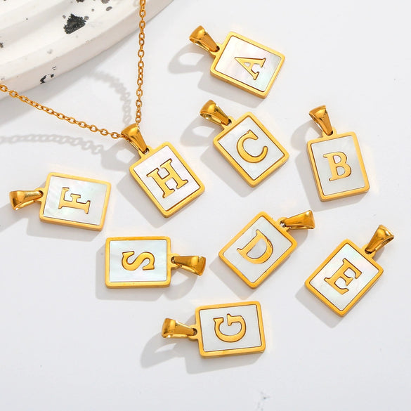 Stainless Steel 3D Real Shell Letter Necklace Titanium Steel Pendant Jewelry Electroplated