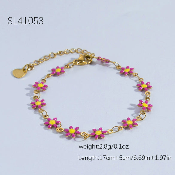 Stainless Steel Daisy Bracelet With Electroplating Process