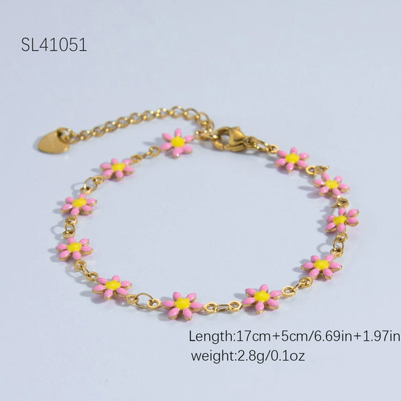 Stainless Steel Daisy Bracelet With Electroplating Process