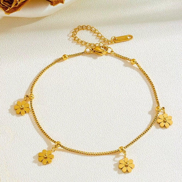 Stainless Steel Daisy Flower Anklet Simple Style For Women