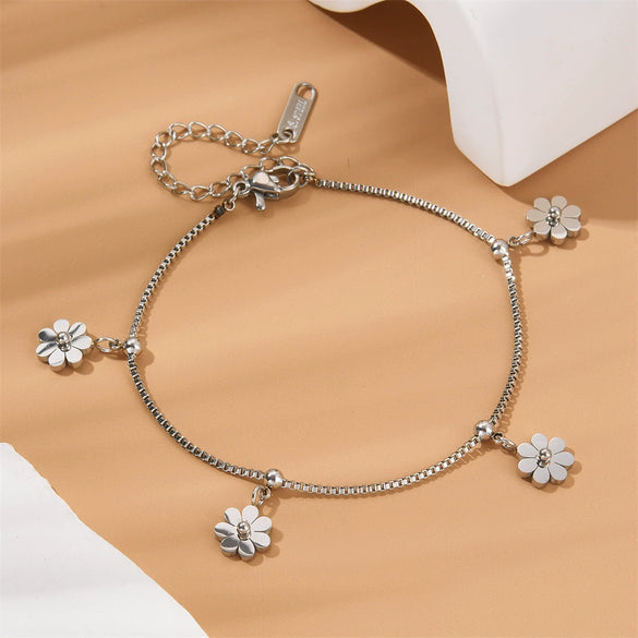 Stainless Steel Daisy Flower Anklet Simple Style For Women