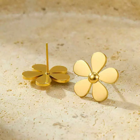 Stainless Steel Daisy 18K Gold Electroplated Women's Earrings