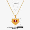 Stainless Steel Devil's Eye Heart Pendant Women's French Retro Cross Chain Necklace With Electroplating