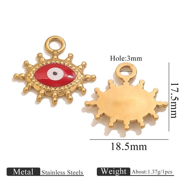 Stainless Steel Devil's Eye Oil Dripping Pendant Necklace With Sun Eyes Circle Shapes