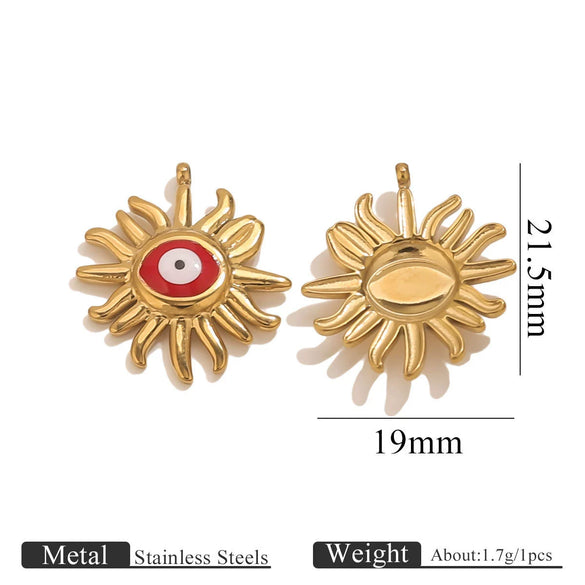 Stainless Steel Devil's Eye Oil Dripping Pendant Necklace With Sun Eyes Circle Shapes