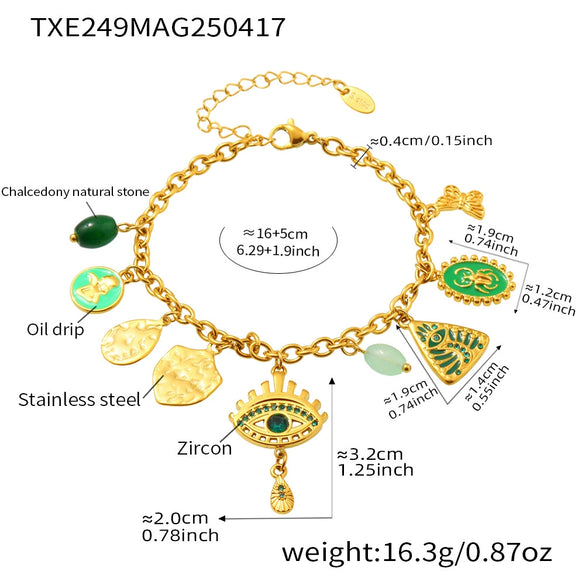 Stainless Steel Devil's Eye With Zircon And Natural Stone Multiaccessories Pendant Necklace And Bracelet Set For Women