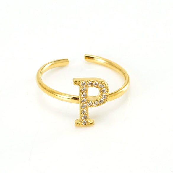 316L Stainless Steel Diamond Letter Ring Fashion Light Luxury Opening Adjustable For Women