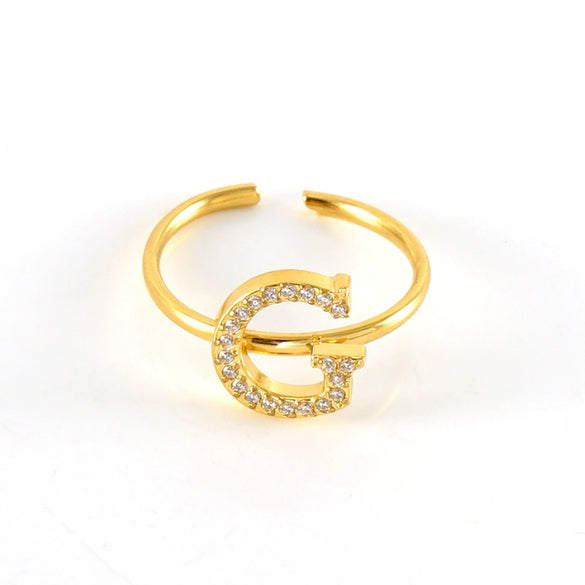 316L Stainless Steel Diamond Letter Ring Fashion Light Luxury Opening Adjustable For Women