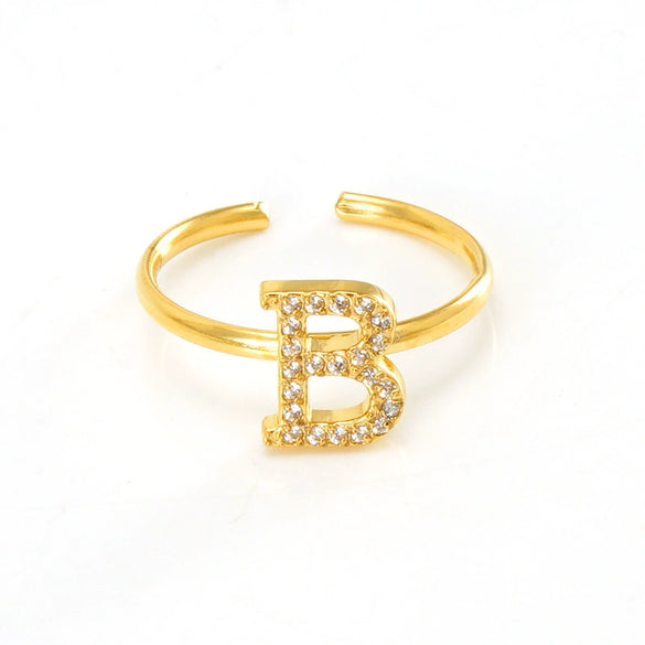 316L Stainless Steel Diamond Letter Ring Fashion Light Luxury Opening Adjustable For Women