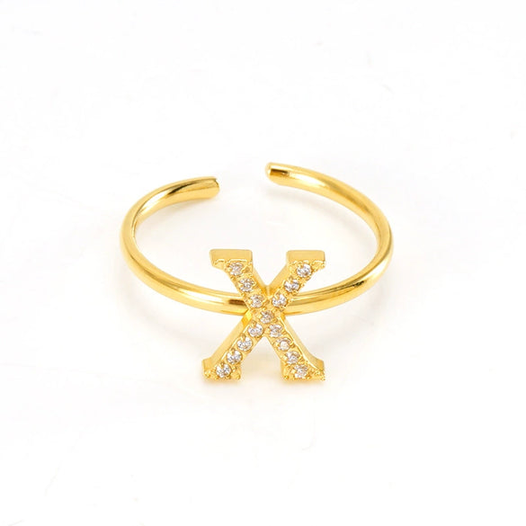 316L Stainless Steel Diamond Letter Ring Fashion Light Luxury Opening Adjustable For Women