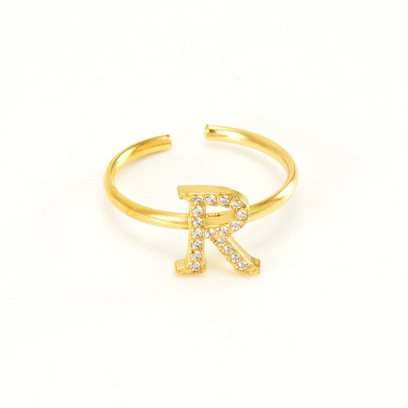 316L Stainless Steel Diamond Letter Ring Fashion Light Luxury Opening Adjustable For Women