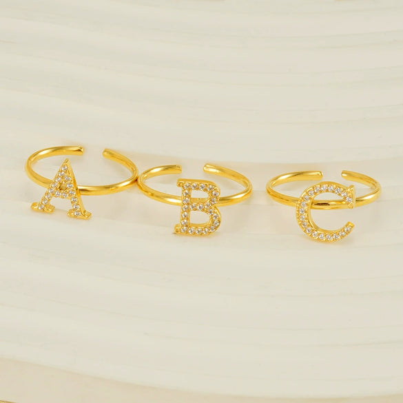 316L Stainless Steel Diamond Letter Ring Fashion Light Luxury Opening Adjustable For Women