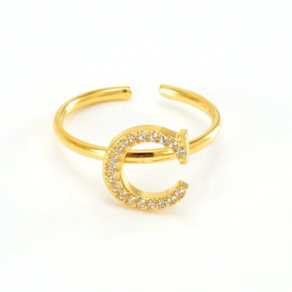 316L Stainless Steel Diamond Letter Ring Fashion Light Luxury Opening Adjustable For Women