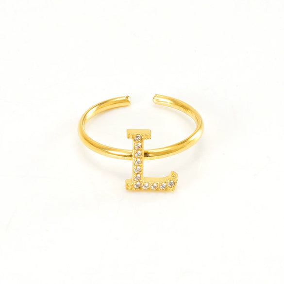 316L Stainless Steel Diamond Letter Ring Fashion Light Luxury Opening Adjustable For Women