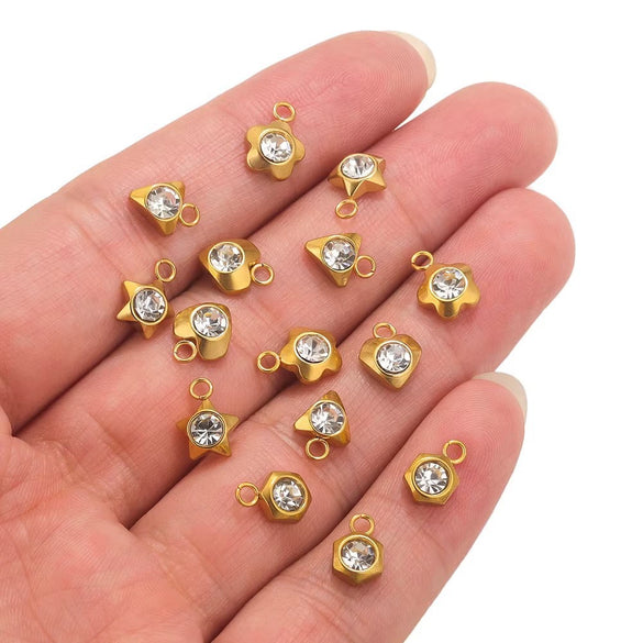 Stainless Steel Diamond Zircon Heart Star Plum Blossom Pendant For Diy Necklace Earrings With Electroplating Treatment