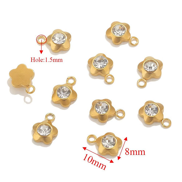Stainless Steel Diamond Zircon Heart Star Plum Blossom Pendant For Diy Necklace Earrings With Electroplating Treatment