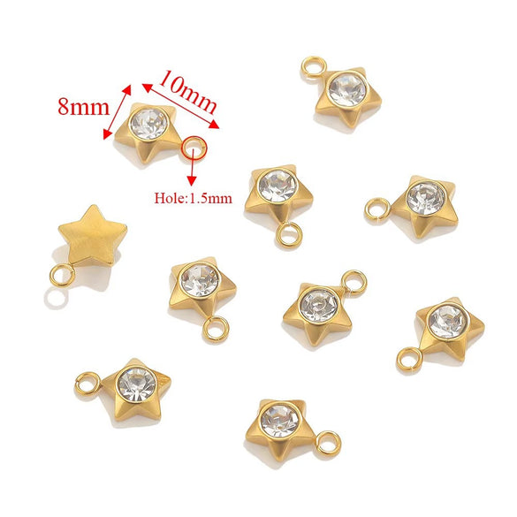 Stainless Steel Diamond Zircon Heart Star Plum Blossom Pendant For Diy Necklace Earrings With Electroplating Treatment