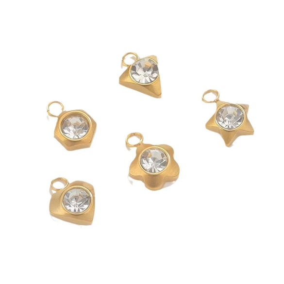 Stainless Steel Diamond Zircon Heart Star Plum Blossom Pendant For Diy Necklace Earrings With Electroplating Treatment