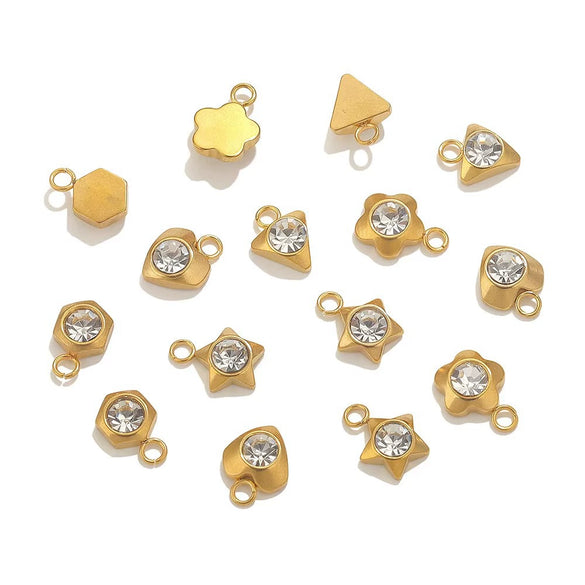 Stainless Steel Diamond Zircon Heart Star Plum Blossom Pendant For Diy Necklace Earrings With Electroplating Treatment