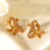 Stainless Steel Diamondencrusted Seahorse And Starfish Earrings Marine Style Animal And Geometric Pattern