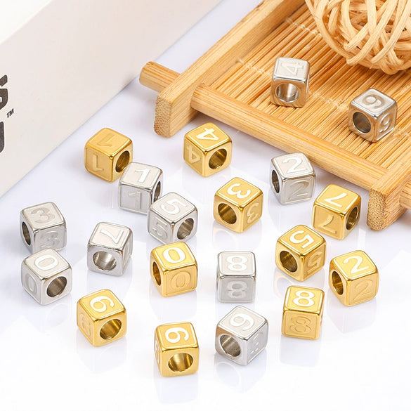 Stainless Steel Digital Square Loose Beads Vacuum Electroplated Jewelry Beading Material