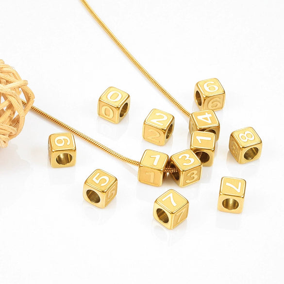 Stainless Steel Digital Square Loose Beads Vacuum Electroplated Jewelry Beading Material