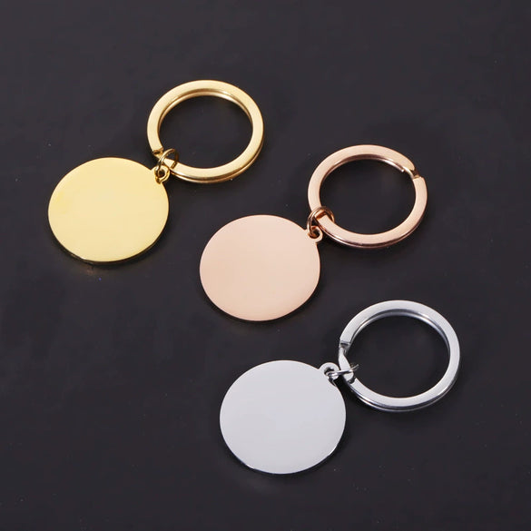 Stainless Steel Disc Keychain Pendant With Electroplating