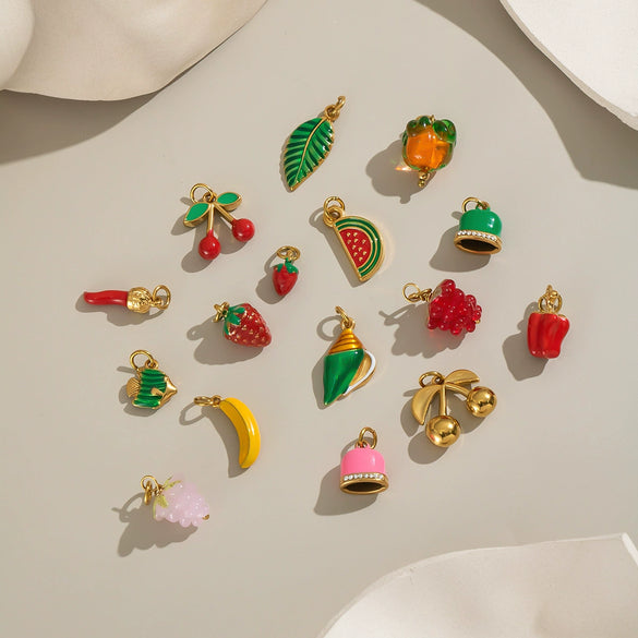 Stainless Steel Diy Fruit Pendant With Electroplating For Fashion Matching Strawberry Watermelon Banana Grape Design