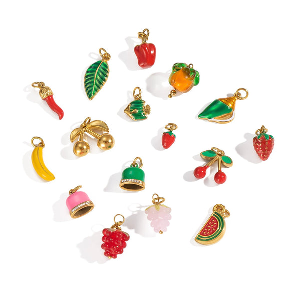 Stainless Steel Diy Fruit Pendant With Electroplating For Fashion Matching Strawberry Watermelon Banana Grape Design