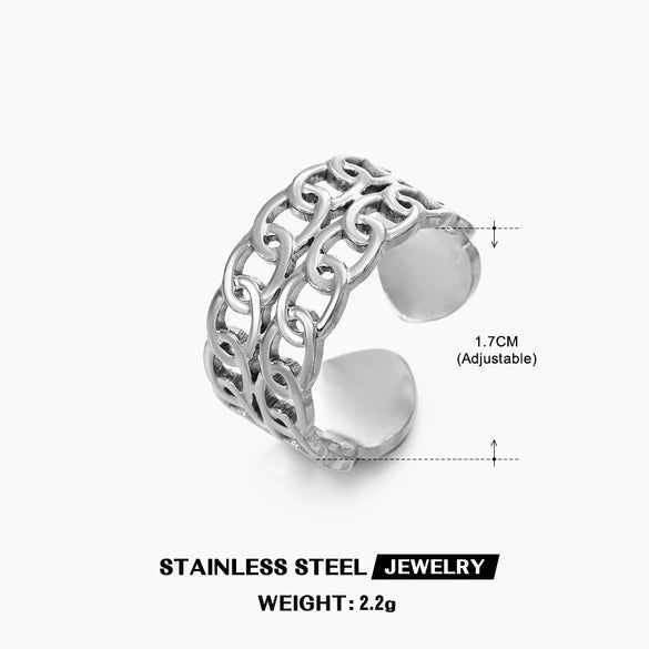 Stainless Steel Double Chain Ring With Geometric Design And Electroplating Treatment Suitable For Women