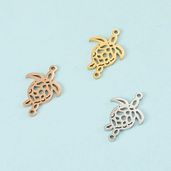 Stainless Steel Double Hanging Cut Out Turtle Pendant Jewelry Accessories Fine Polishing