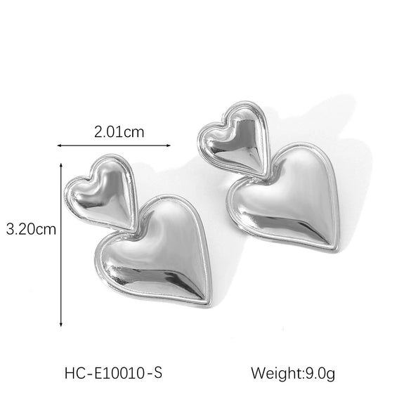 Stainless Steel Double Heart Geometric Electroplated Women's Earrings