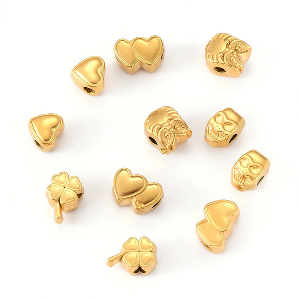 Stainless Steel Double Heart Owl Skull Beaded Accessories For Diy Necklace And Bracelet With Love Pattern And Electroplating Design
