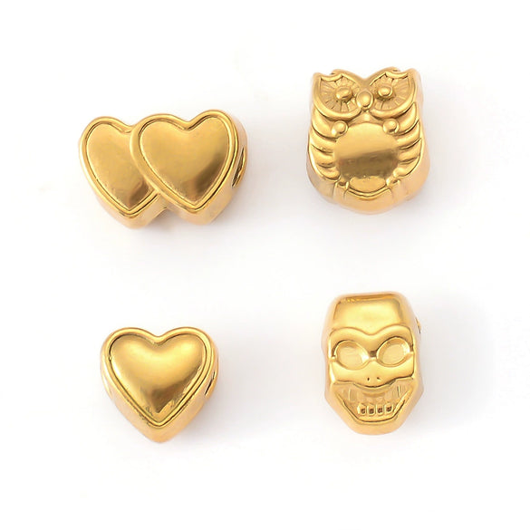 Stainless Steel Double Heart Owl Skull Beaded Accessories For Diy Necklace And Bracelet With Love Pattern And Electroplating Design
