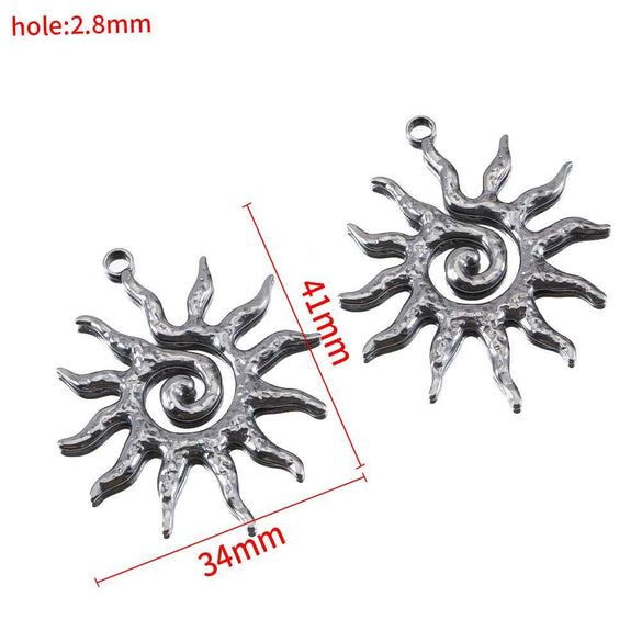 Stainless Steel Double Hole Sunflower Vintage Handmade Earrings Pendant Necklace Accessories With Electroplating