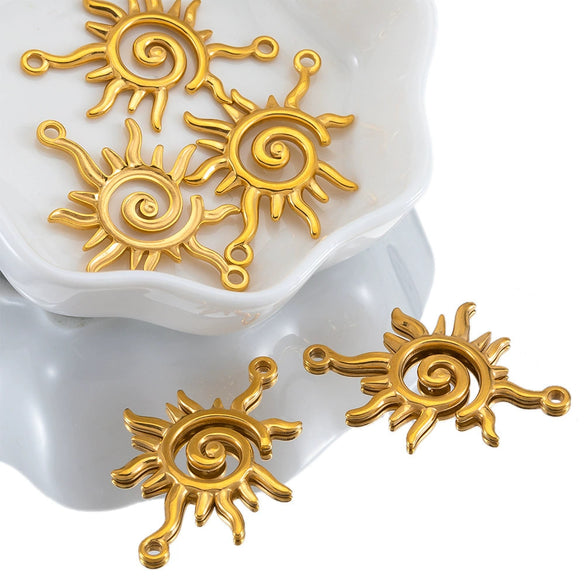 Stainless Steel Double Hole Sunflower Vintage Handmade Earrings Pendant Necklace Accessories With Electroplating