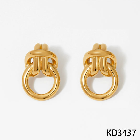 Stainless Steel Double Ring Buckle Geometric Earrings With Electroplating For Women Fashionable Light Luxury Casual Style Accessories