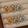Stainless Steel Double Ring Buckle Geometric Earrings With Electroplating For Women Fashionable Light Luxury Casual Style Accessories