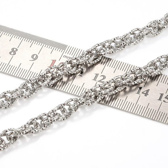 Stainless Steel Double Woven Chain Indentation Trendy Necklace And Bracelet With Electrolytic Brightening