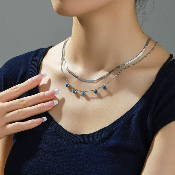 Stainless Steel Doublelayer Eye Pendant Necklace Electroplating Design