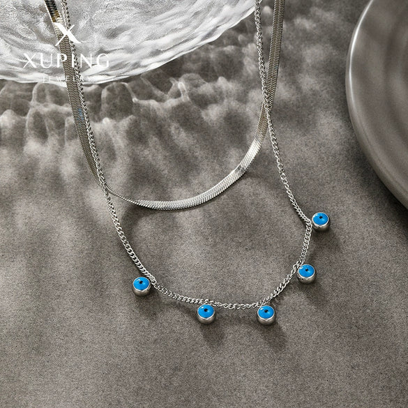 Stainless Steel Doublelayer Eye Pendant Necklace Electroplating Design