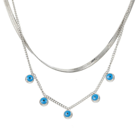 Stainless Steel Doublelayer Eye Pendant Necklace Electroplating Design