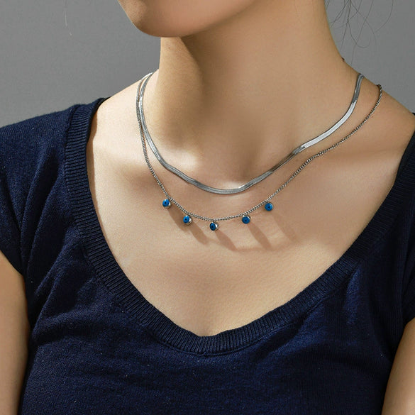 Stainless Steel Doublelayer Eye Pendant Necklace Electroplating Design