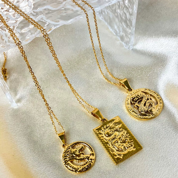 Stainless Steel Dragon Necklace Electroplated Fashion Allmatch Pendant Accessories