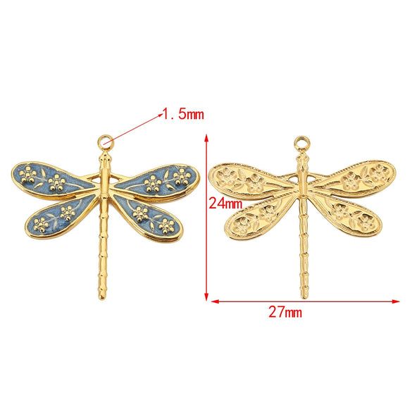 Stainless Steel Dragonfly Dripping Oil Electroplated Pendant Jewelry Accessories